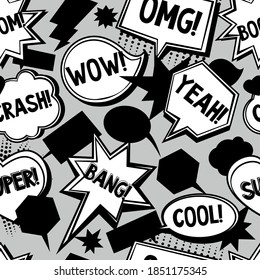 Comics nahtloses Muster. Vintage-Stil-Illustration. Vektorhintergrund mit Sprachblasen und Ballons.