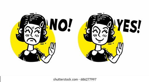 Comics sketch little girl says no and yes