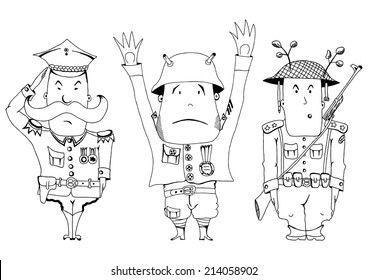 Comics soldiers of the First World War. Vector illustration. 