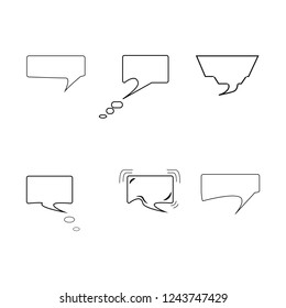 Comics for sound speech effect bubbles isolated on white background illustration. Monochrome silhouette frame for inscriptions. Humorous bubbles comic set for cloud speech. Vector illustration.
