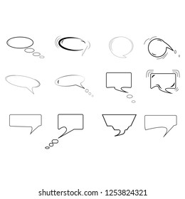 Comics for sound speech effect bubbles isolated on white background illustration. Monochrome silhouette frame for inscriptions. Humorous bubbles comic set for cloud speech. Vector illustration.