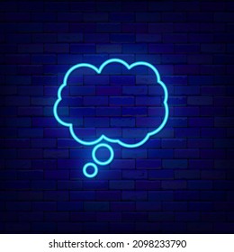 Comics Sprachblase neon Zeichen. Cumulus Wolke Form für Denken. Leerer Rahmen. Platz für Text. Chatbox auf Ziegelwand. Leuchtendes Schild. Bearbeitbarer Strich. Vektorgrafik