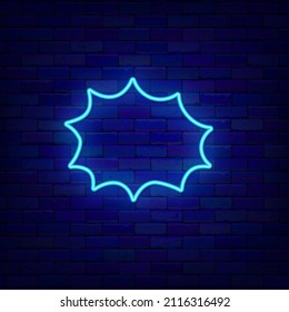 Comics speech bubble neon sign. Explosion abstract shape. Empty frame for text. Shiny effect poster. Chatting box on brick wall. Editable stroke. Vector stock illustration