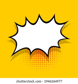 Comics speech bubble for text pop art design. White empty dialog cloud for text message halftone shadow. Comics sketch explosion elements comic book text style. Wow effect yellow cartoon vector