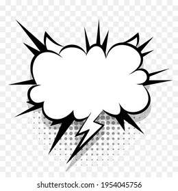 Comics speech bubble for text pop art design. White empty dialog cloud for text message halftone shadow. Comics sketch explosion splash comic book text style. Wow effect cartoon vector elements