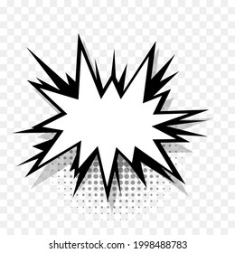 Comics speech bubble for text pop art design. White empty dialog cloud for text message halftone shadow. Comics sketch explosion star splash comic book text. Wow effect cartoon vector elements