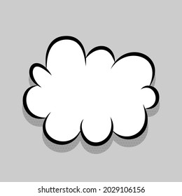 Burbuja del discurso de historietas para el diseño de arte pop de texto. Nube de diálogo blanca vacía para mensaje de texto, etiqueta, publicidad. Los cómics esbozan elementos de explosión de la bomba de hueso en el texto de la historieta. Ilustración de dibujos animados del efecto Guau