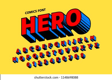 Comics style font, alphabet letters and numbers, vector illustration