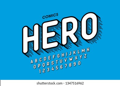 Comics style font design, alphabet letters and numbers vector illustration