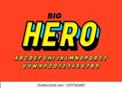 Comics style font design, alphabet letters and numbers vector illustration