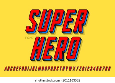 Superрero comics style font design, alphabet letters and numbers vector illustration