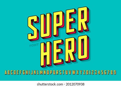 Superрero comics style font design, alphabet letters and numbers vector illustration