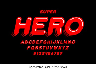 Comics style font design, super hero alphabet, letters and numbers, vector illustration