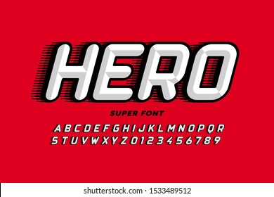 Comics style font design, super hero alphabet, letters and numbers, vector illustration