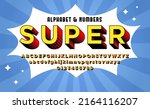 Comics style font with halftone effect, alphabet letters and numbers. SuperHero style font design