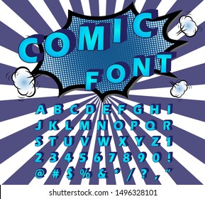 Comics style font set, alphabet letters and numbers in style of comics, pop art for title, headline, poster, comics, or banner design.vector illustration
