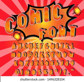 Comics style font set, alphabet letters and numbers in style of comics, pop art for title, headline, poster, comics, or banner design.vector illustration