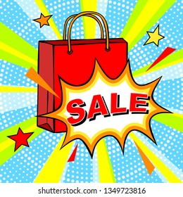 Comics style sale tag. Pop-art style vector