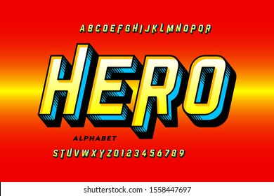 Comics Style Super Hero Font, Alphabet Letters And Numbers, Vector Illustration