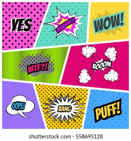 Comics style template background, vector illustration