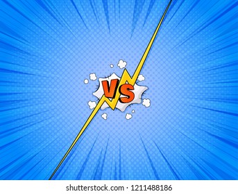 Comics style. Versus VS fight illustration. Super vector background for design, text and illustrations. Backdrop with halftone, lightning and bomb explosive in pop art style.