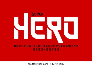 Comics super hero style font, alphabet letters and numbers vector illustration
