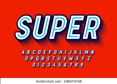 Comics Super Hero style font, alphabet letters and numbers, vector illustration