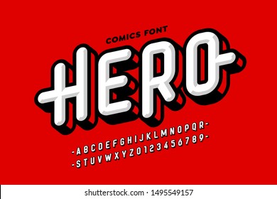 Comics super hero style font design, alphabet letters and numbers, vector illustration