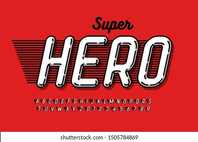 Comics Super Hero style font, alphabet letters and numbers, vector illustration