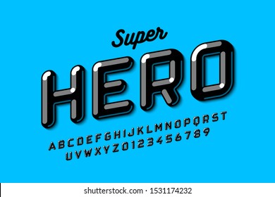 Comics Super Hero style font, alphabet letters and numbers, vector illustration