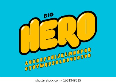 Comics super hero style font, alphabet letters and numbers vector illustration