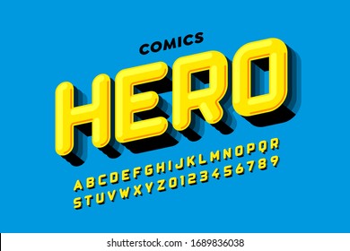 Comics super hero style font design, alphabet letters and numbers, vector illustration