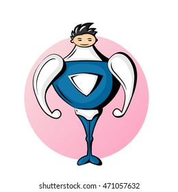 Comics Superhero In Heroic Stance. Cartoon Style, Vector Stock