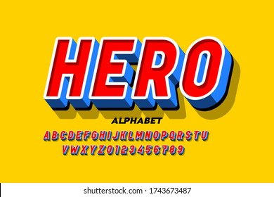 Comics superhero style font, alphabet letters and numbers vector illustration