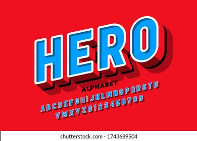 Comics superhero style font, alphabet letters and numbers vector illustration