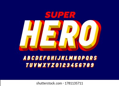 Comics superhero style font, alphabet letters and numbers vector illustration