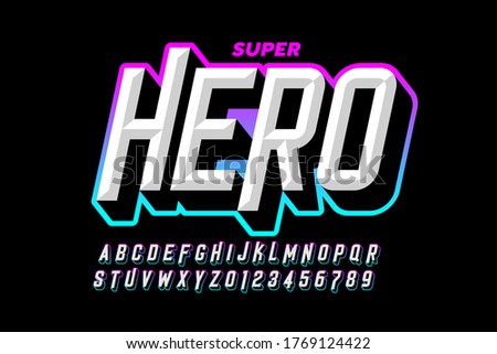 Comics superhero style font, alphabet letters and numbers vector illustration