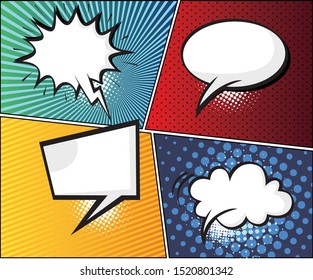 Comics Template. Comic speech bubbles and comic strip background.