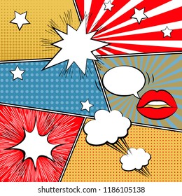 Comics template with speech balloons in pop-art style. Set of comics elements on grey background. Vector illustration.