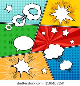 Comics template with speech balloons in pop-art style. Set of comics elements on grey background. Vector illustration.