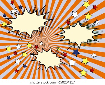 Comics Template Sun ray or star burst element. Vector Retro Comic Book Speech Bubbles Illustration.