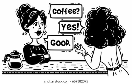 Comics Two women talking about coffee