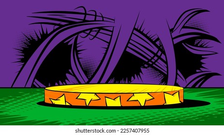 Comics vintage podium stage. Comic Book product scene pedestal for mockup presentation. Vector illustration abstract platform. Texture, background.
