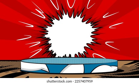 Comics vintage podium stage. Comic Book product scene pedestal for mockup presentation. Vector illustration abstract platform. Texture, background.