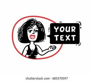 comics woman speaks and demonstrates For text