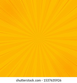 Comics yellow retro background with halftone corners. Summer backdrop. Vector illustration in retro pop art style for comics book, poster, advertising design.