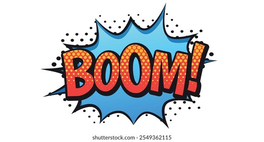 Comic-style explosion illustration with text 'BOOM!' in bold red letters.