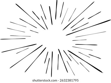 Efeito de explosão de linhas de velocidade radial no estilo cômico em um fundo branco. Perfeito para mangá, gráficos de movimento dinâmico, pop art ou ênfase dramática em ilustrações, cartazes e projetos de design digital.