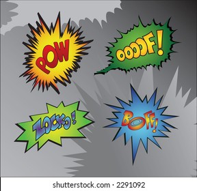 Comic-style sound effect bubbles inspired by superhero fight scenes, featuring expressive words such as pow, oof, zocko, and boff.
Colorful illustrated graphic elements designed for comics, cartoons, posters, games, and playful visual storytelling.
Ideal for editorial layouts, pop art designs, and dynamic action-themed compositions.