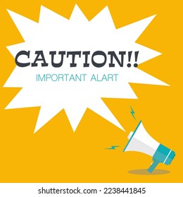 Comic-style vector illustration on a yellow background with an announcement message blown out from a loudspeaker megaphone